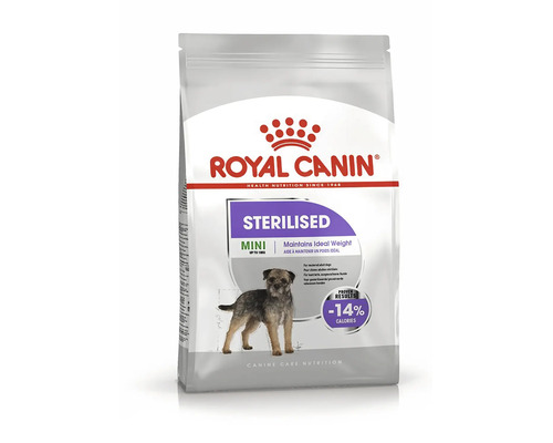 Hrană uscată Royal Canin Sterilised Mini pentru câini sterilizați de talie mică de până la 10 kilograme.