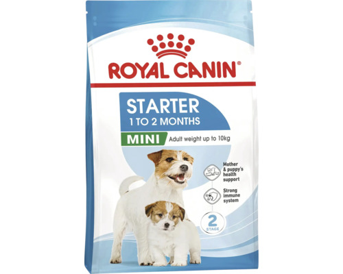 Hrană pentru câini Royal Canin Starter Mini pentru căței și femele de talie mică de până la 10 kilograme.