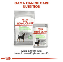 Hrană pentru câini Royal Canin Digestive Care, combinație de hrană uscată și umedă pentru câini cu digestie sensibilă.