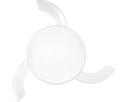 Ventilator de tavan cu lumină integrată și trei palete curbate.