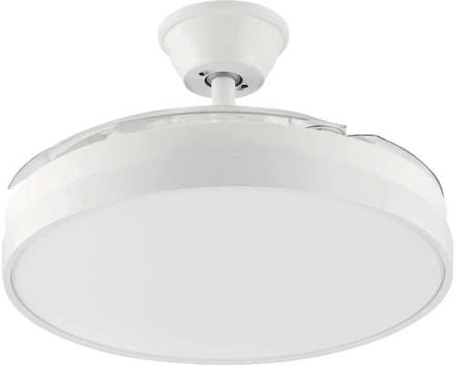 Ventilator de tavan cu lumină LED și palete retractabile, design rotund