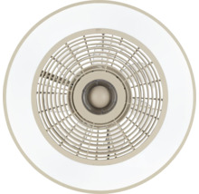 Ventilator de tavan rotund cu lumină LED integrată și grilă de protecție circulară, vedere de jos.