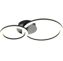 Plafonieră LED cu două inele suprapuse din metal și plastic negru.