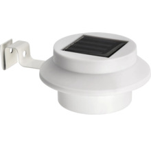 Lampă solară albă pentru jgheab cu panou solar integrat și suport de fixare pentru exterior.