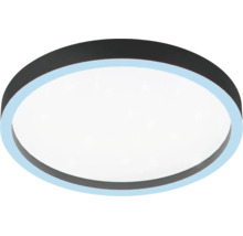 Plafonieră LED modernă rotundă cu margine închisă la culoare și suprafață luminoasă albă.