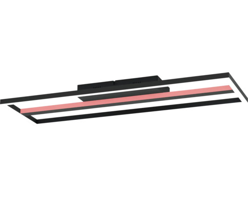 Plafonieră LED modernă cu design dreptunghiular plat din metal negru cu schimbare de culoare integrată.
