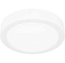 Plafonieră LED rotundă și plată de culoare albă.