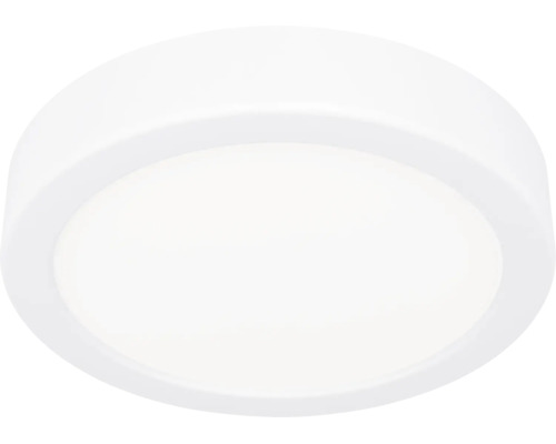 Plafonieră LED rotundă și plată de culoare albă.