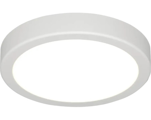 Plafonieră LED rotundă și plată, albă, pentru o iluminare uniformă a încăperii.