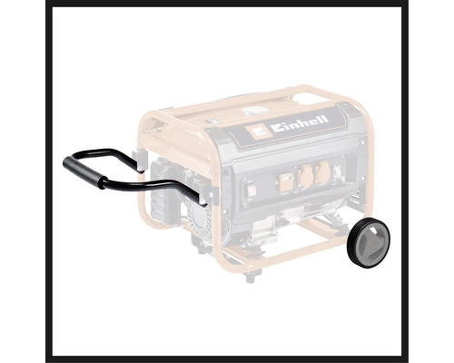 Set de transport Einhell pentru generator de curent, format dintr-un mâner metalic rabatabil și roți.