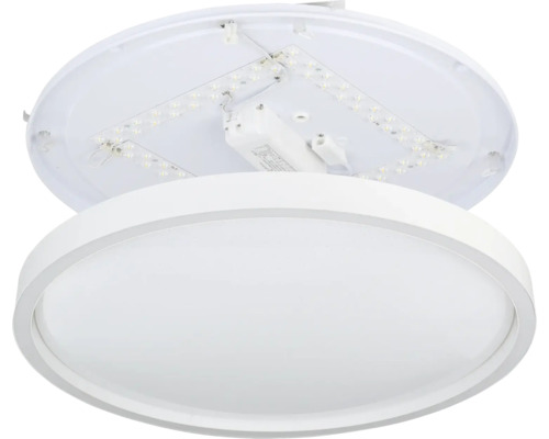 Plafonieră LED rotundă, inclusiv vedere interioară a modulelor LED și capacul montat.