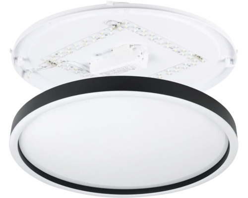 Plafonieră LED rotundă cu marginea neagră și difuzor alb, inclusiv modul LED.
