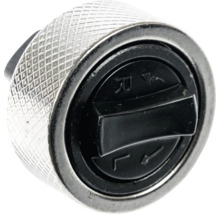 Clichet de deget rotund din metal cu suprafață moletată pentru aderență și un comutator din plastic negru pentru rotație la dreapta și la stânga.