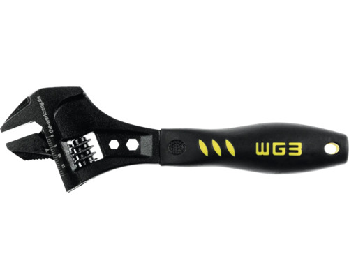 Cheie reglabilă neagră de la WG3 cu scală și mâner ergonomic.