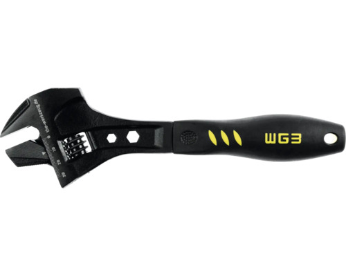 Cheie reglabilă cu mâner ergonomic, scală de până la 30 milimetri și logo WG3.