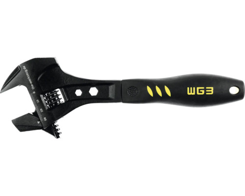 Cheie reglabilă cu mâner ergonomic, scală milimetrică pe cap și WG3 Logo.