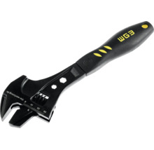Cheie reglabilă neagră cu WG3 Logo, scală de măsurare până la 30 milimetri și mâner ergonomic.