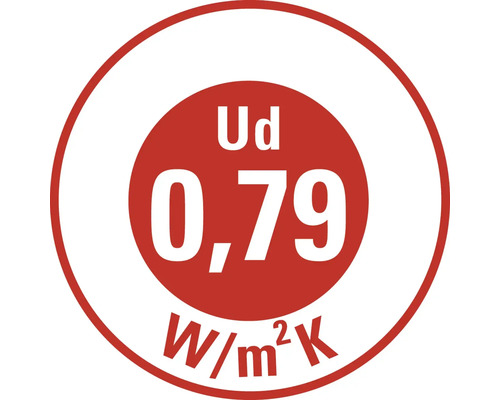 Valoare Ud de 0,79 Watt pe metru pătrat Kelvin pentru coeficientul de transfer termic al unei uși.