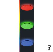Plafoniera LED rotundă cu schimbare reglabilă a culorilor și iluminare de fundal. (Image AI modified or generated)