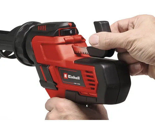 Pistol cu acumulator pentru cartușe Einhell cu detaliu de manevrare și logo Einhell.