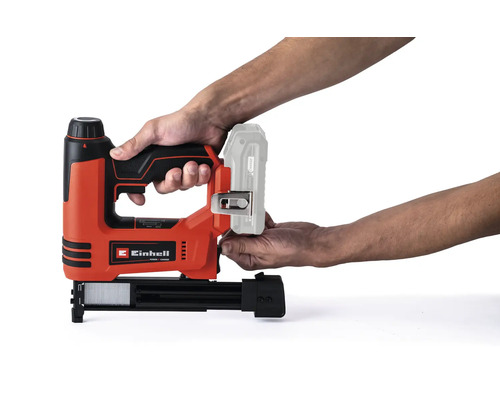 Capsator cu acumulator Einhell cu logo Einhell, tinut in mana, pentru utilizare cu acumulatori Einhell Power X Change.
