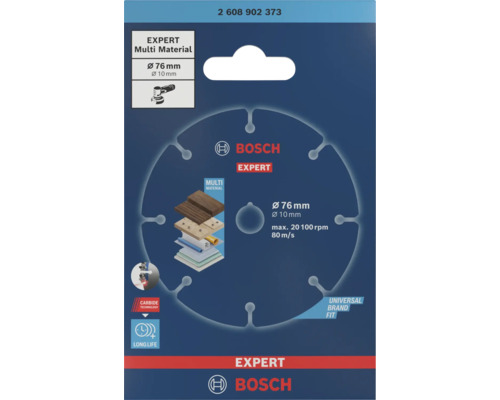 Disc de tăiere Bosch Expert Multi Material cu diametrul de 76 milimetri și alezaj de 10 milimetri pentru polizor unghiular în ambalaj blister
