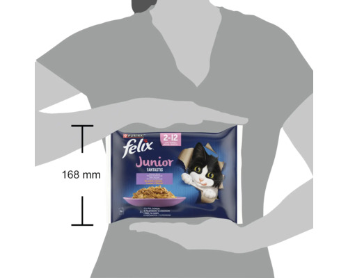 Hrana pentru pisici Purina Felix Junior la plic set de 4 cu inaltimea ambalajului de 168 milimetri