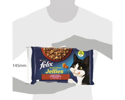 Pachet multiplu hrană pentru pisici Felix Sensations Jellies, hrană umedă cu bucăți de carne în jeleu, înălțime de 145 milimetri