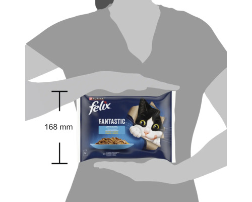 Hrană umedă pentru pisici Purina Felix Fantastic în pachet de patru, înălțime de 168 milimetri.