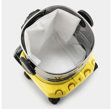 Aspirator multifunctional cu sac de filtrare din material netesut introdus in recipientul din otel inoxidabil privit de sus