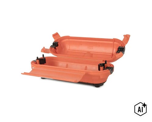 Casetă de protecție cabluri deschisă din plastic pentru protejarea ștecherelor și conexiunilor de cabluri la exterior (Image AI modified or generated)