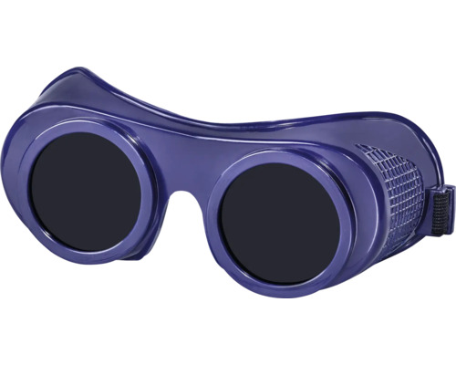 Ochelari de protecție pentru sudură cu lentile rotunde întunecate și ventilație laterală pentru siguranță în timpul sudării.