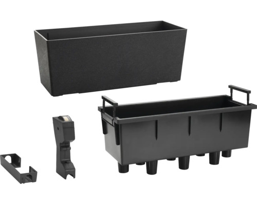 Jardiniera din plastic cu insertie pentru plante si suport pentru balcon