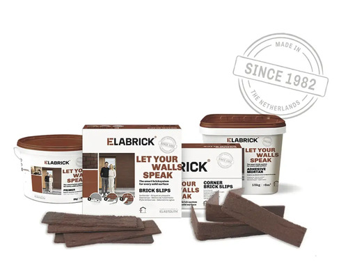 Set placaj tip caramida Elabrick cu mortar adeziv, amorsa, coltare si placi plate pentru placarea peretilor.