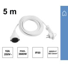 Prelungitor, 5 metri, 16 amperi, 250 volti, putere maximă 3680 wați, clasă de protecție IP20, tip cablu H05VV-F 3G1.5 milimetri pătrați