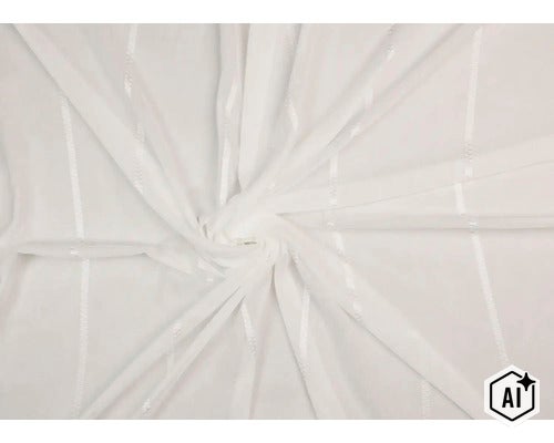 Material semitransparent pentru perdele cu model discret în dungi și aspect increțit. (Image AI modified or generated)