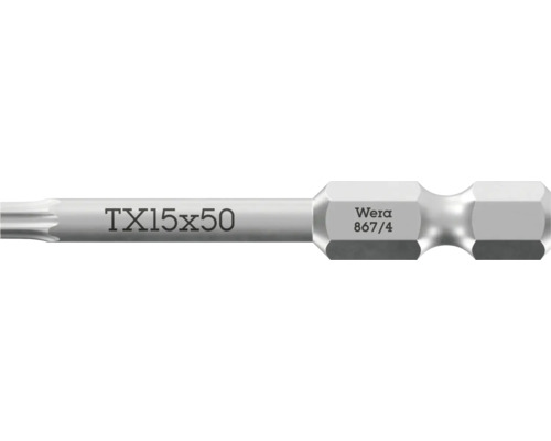 Bit de șurubelniță Wera Torx TX 15 pe 50 milimetri din oțel