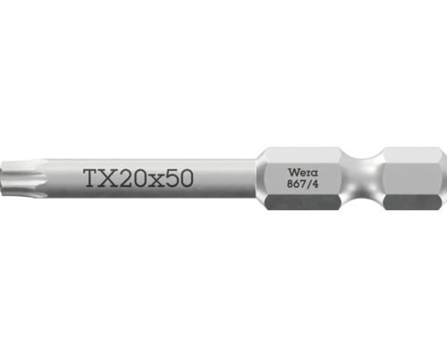 Bit de șurubelniță Wera Torx TX 20 pe 50 milimetri din metal