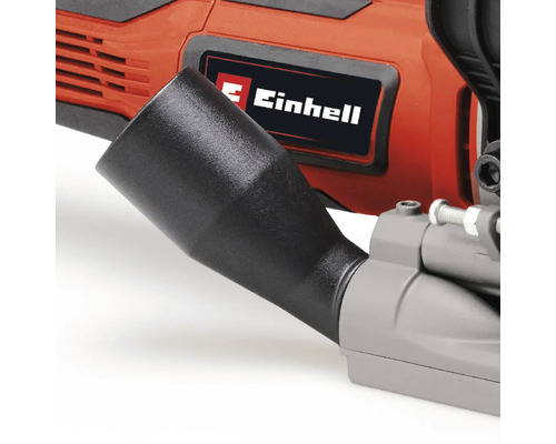 Logo Einhell și racord pentru aspirator pe o unealtă electrică pentru aspirarea prafului