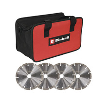 Set de accesorii Einhell format din patru discuri diamantate si o geanta de transport cu sigla Einhell