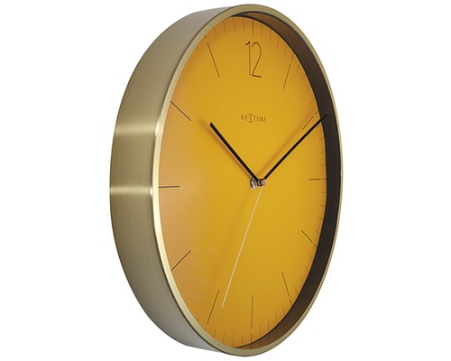 Ceas de perete Nextime cu ramă aurie și cadran galben