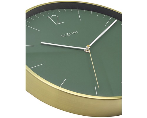 Ceas de perete Nextime cu ramă aurie și cadran verde