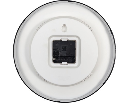 Partea din spate a unui ceas de perete cu compartiment pentru baterii și dispozitiv de suspendare