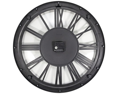 Vedere din spate a unui ceas de perete rotund cu cifre romane