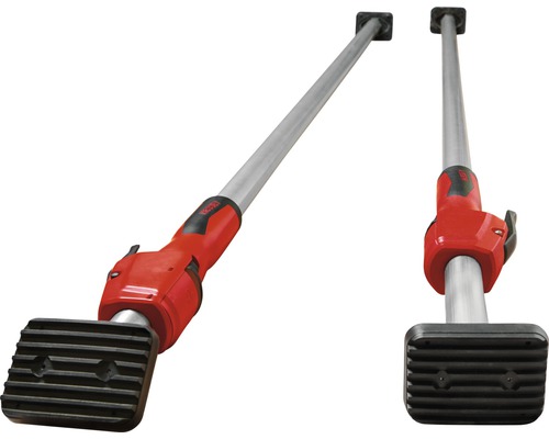 Două suporturi de tavan cu bază neagră și mâner roșu