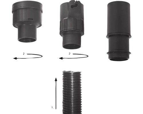 Ilustrație cu accesorii pentru aspirator și instrucțiuni de montaj.