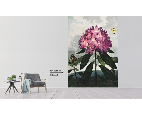 Perete cu tapet floral cu motiv de rododendron și dimensiunea de 194 x 280 cm