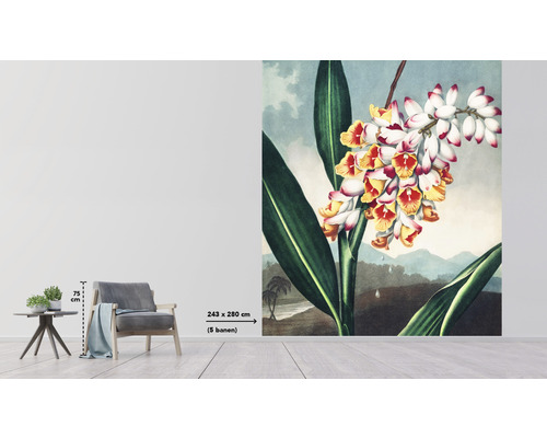Imagine de perete cu motiv floral în interior cu scaun și masă