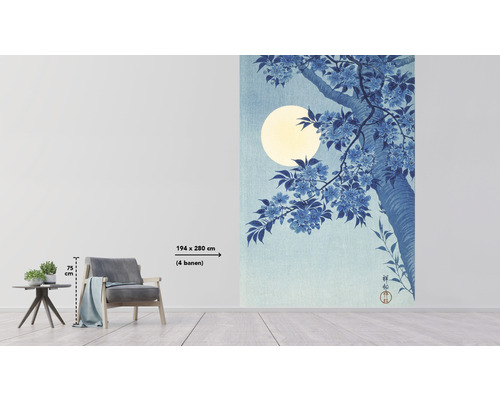 Design interior cu tapet vlies cu copac și lună, dimensiuni 194 x 280 cm