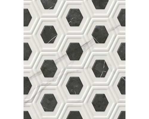 Placă decorativă de perete cu model hexagonal în alb și negru
